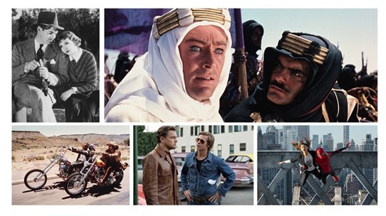 左上：《一夜风流》 右上：《阿拉伯的劳伦斯》 左下：《逍遥骑士》 下中：《好莱坞往事》 右下：《蜘蛛侠：英雄无归》